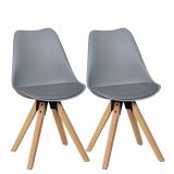 Chaise de salle à manger, set de 2, design scandinave, Couleur : Gris / Chêne, coque et coussin d'assise recouverts de similicuir
