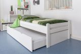 Lit simple / lit d'appoint "Easy Premium Line" K1/1h incl. 2ème couchette et 2 panneaux de recouvrement, 90 x 200 cm bois de hêtre massif laqué blanc