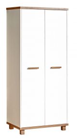 Chambre d'adolescents - Armoire à portes battantes / armoire Hermann 02, couleur : blanc blanchi / couleur noix, partiellement massif - 181 x 80 x 51 cm (H x L x P)