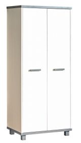 Chambre d'adolescents - Armoire à portes battantes / armoire Hermann 02, couleur : blanc blanchi / gris, partiellement massif - 181 x 80 x 51 cm (h x l x p)