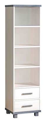 Chambre d'adolescents - Etagère Hermann 03, couleur : blanc blanchi / gris, partiellement massif - 181 x 49 x 40 cm (h x l x p)