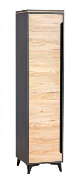 Armoire Amanto 2, couleur : noir / frêne - Dimensions : 200 x 47 x 52 cm (H x L x P)