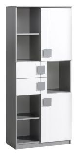 Chambre des jeunes - armoire Elias 02, couleur : blanc / gris - Dimensions : 187 x 80 x 40 cm (H x L x P)