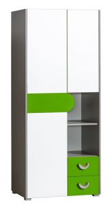 Chambre des jeunes - armoire à portes battantes / armoire Klemens 01, couleur : vert / blanc / gris - Dimensions : 190 x 80 x 53 cm (h x l x p)