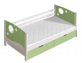 Lit d'enfant / lit de jeunesse Milo 26 avec 2 tiroirs, couleur : blanc / vert, partiellement massif, surface de couchage : 80 x 190 cm (l x L)