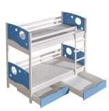 Lit d'enfant / lit superposé Milo 27 avec 2 tiroirs, couleur : blanc / bleu, partiellement massif, couchette : 80 x 190 cm (L x l), divisible