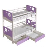 Lit d'enfant / lit superposé Milo 27 avec 2 tiroirs, couleur : blanc / violet, partiellement massif, couchette : 80 x 190 cm (L x l), divisible
