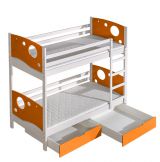 Lit d'enfant / lit superposé Milo 27 avec 2 tiroirs, couleur : blanc / orange, partiellement massif, couchette : 80 x 190 cm (L x l), divisible