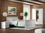 Chambre à coucher complète - Set A Gyronde, 4 pièces, pin massif massif, Couleur : Blanc