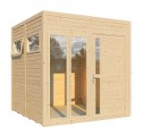 Abri de jardin Jena 04 avec plancher et carton bitumé, naturel - en éléments de 19 mm, surface au sol : 5,1 m².
