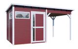 Abri de jardin Kiel 02 avec toit rapporté, plancher et carton bitumé inclus, laqué rouge bordeaux - en éléments de 19 mm, surface au sol : 5,10 m², toit plat