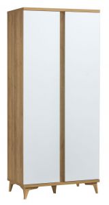 Armoire à portes battantes / Penderie Chromis 01, Couleur : Chêne / Blanc brillant - Dimensions : 192 x 85 x 52 cm (h x l x p)