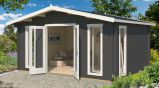 Abri de jardin G290 Gris carbone avec plancher - 44 mm Maison en madriers, Surface au sol : 33,06 m², Toit à deux versants