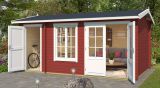 Abri de jardin G220 Rouge suédois avec plancher - 44 mm Maison en madriers, surface au sol : 14,55 m², Toit à deux versants