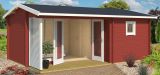 Abri de jardin G154 Rouge suédois avec plancher et terrasse - 44 mm Maison en madriers, surface au sol : 21,27 m², Toit à deux versants