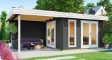 Abri de jardin G285 Gris carbone avec plancher - 44 mm Maison en madriers, surface au sol : 22,75 m², Toit plat