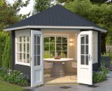 Abri de jardin G65 Gris carbone avec plancher - 44 mm Maison en madriers, surface au sol : 7,30 m², Toit en toile
