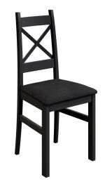 Chaise robuste foncée Raska 03, Noir mat, hêtre massif, 96 x 42 x 46 cm, rembourrage souple, revêtement en tissu, assise confortable, chaise de salle à manger
