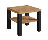 Table basse moderne carrée "Temerin" 30a, Chêne Wotan / Noir mat, 60 x 60 x 51 cm, petite table TV stable avec compartiment de rangement et pieds foncés