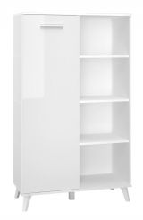 Commode Kaskinen 09, Couleur : Blanc / Blanc brillant - Dimensions : 152 x 90 x 40 cm (h x l x p), avec 1 porte et 8 compartiments