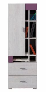 Chambre des jeunes - Commode "Emilian" 09, pin blanchi / violet - Dimensions : 135 x 45 x 40 cm (H x L x P)