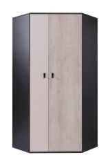 Chambre d'adolescents - armoire à portes battantes / armoire d'angle Aalst 02, couleur : chêne / crème / noir - Dimensions : 190 x 90 x 90 cm (h x l x p)