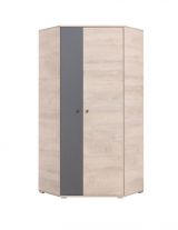 Armoire à portes battantes de la chambre des jeunes / armoire d'angle Chiny 02, couleur : chêne / gris - Dimensions : 190 x 90 x 90 cm (H x L x P)