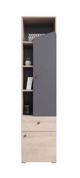 Chambre d'adolescents - Armoire à portes battantes / armoire Chiny 04, couleur : chêne / gris - Dimensions : 190 x 45 x 40 cm (H x L x P)