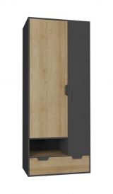 Armoire à portes battantes de la chambre des jeunes / armoire Sprimont 02, couleur : gris / chêne - Dimensions : 195 x 80 x 50 cm (H x L x P)