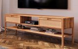 Meuble TV Wellsford 10, en bois de hêtre massif huilé - Dimensions : 64 x 204 x 46 cm (H x L x P)