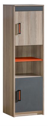 Chambre des jeunes - Commode Marcel 04, couleur : orange cendré / gris / marron - Dimensions : 144 x 42 x 39 cm (h x l x p)