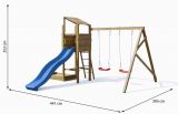 Tour de jeux / parc de jeux Emil avec double balançoire, bac à sable, toboggan ondulé et toit en bois FSC®.