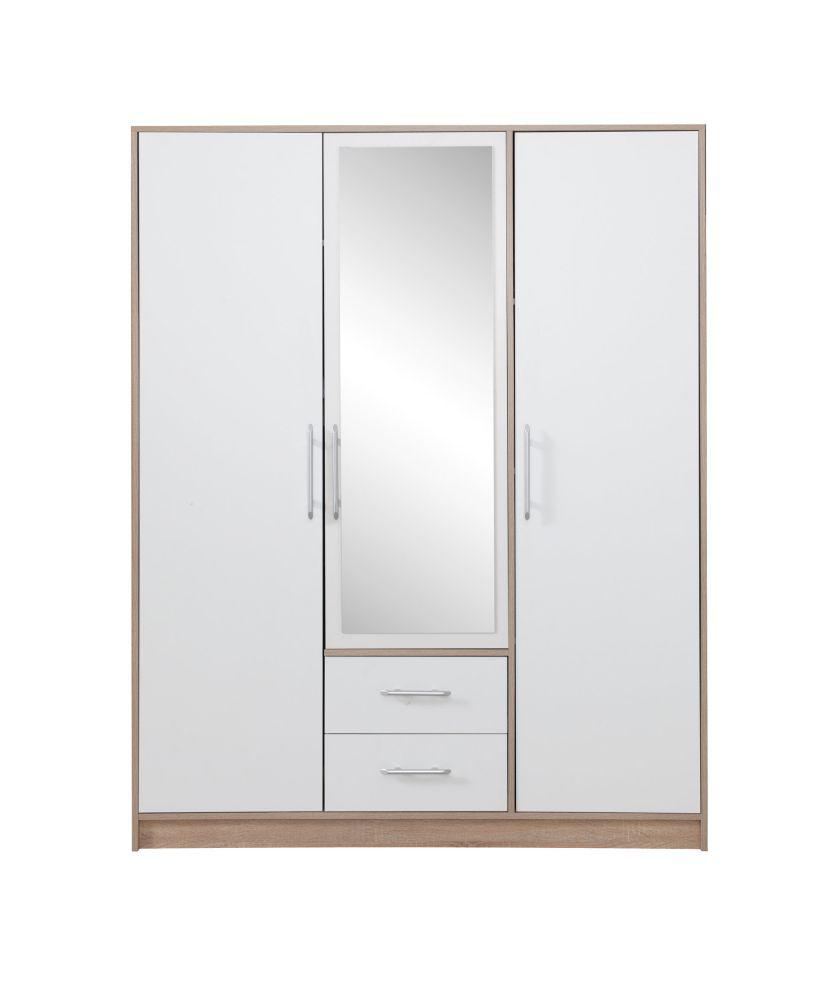Armoire Marbella 2 Avec Miroir - Dimensions 200x202x52 Cm, Corps Noir, Poignées Cachemire, Rangement Moderne Pour Salon - 3