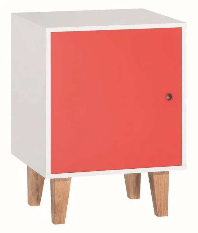 Chambre d'adolescents - Table de nuit Syrina 14, couleur : blanc / rouge - Dimensions : 72 x 54 x 45 cm (h x l x p)