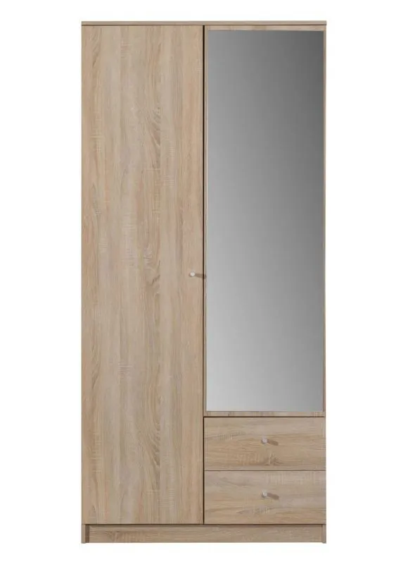 Armoire | 2 portes battantes | 2 tiroirs | 1 casier | avec tringle à vêtements | 100 cm de large | Couleur: Chêne Sonoma  Abbildung