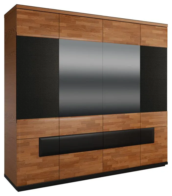 224 cm de large Armoire avec 4 portes, 14 casiers et 4 tiroirs | massif partiel | Couleur: Noix / Noir | Profondeur: 62 cm Abbildung