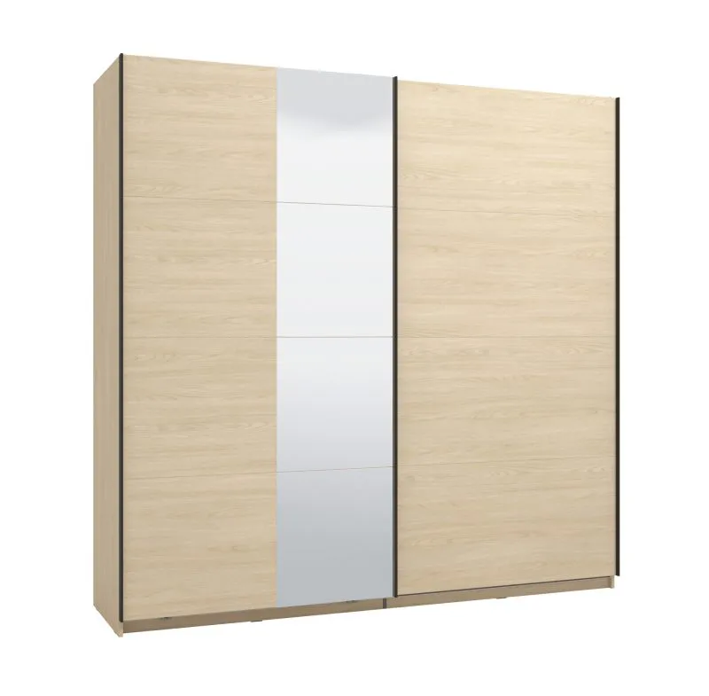Armoire / Design simple / Couleur : Chêne light Port / 1 porte miroir / 2 tringles à vêtements / Dimensions : 220 x 61 x 217,5 cm / Chants ABS / 2 compartiments