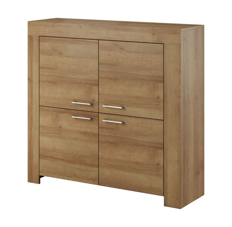 Commode étroite à quatre portes Totnes 14, Couleur : Chêne Riviera - Dimensions : 117 x 120 x 37 cm (H x L x P)