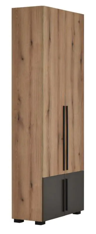 Armoire à portes battantes Burgos 01, Couleur : Chêne / Gris - 215 x 80 x 38 cm (h x l x p)