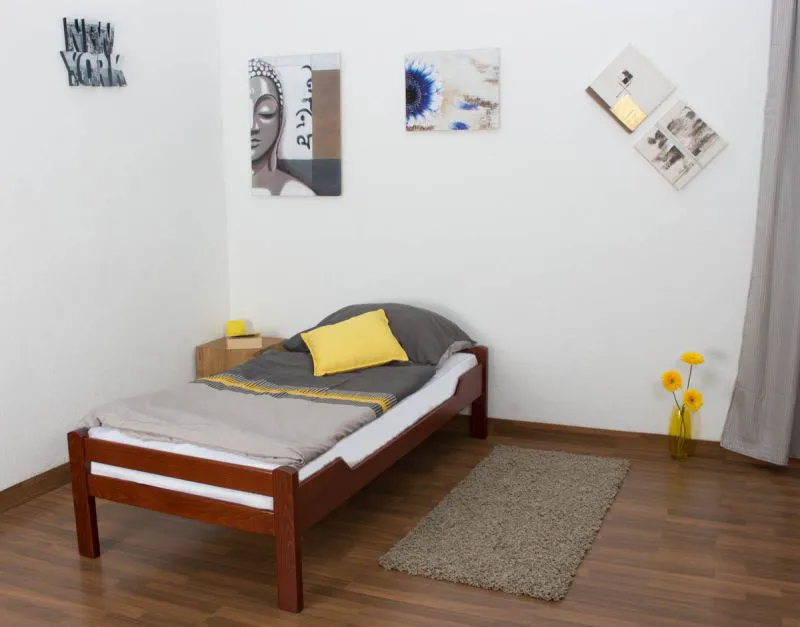 Lit d'enfant / lit de jeunesse "Easy Premium Line" K1/1n, en hêtre massif couleur cerisier - Dimensions : 90 x 200 cm