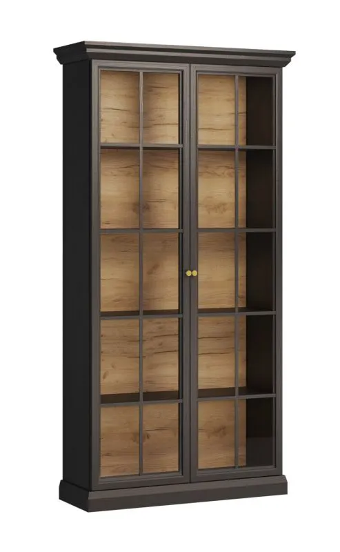 Vitrine Torsakala 19 | Noir Graphite | LED intégrée | 2 portes vitrées | 5 compartiments | 200 x 103 x 41 cm