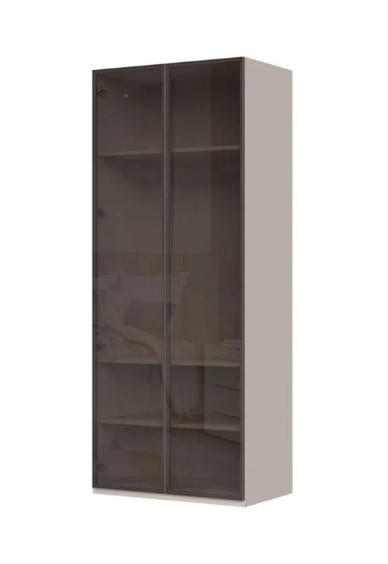 Armoire à deux portes vitrées dans un cadre en aluminium Neiafu 86, couleur : cachemire, éclairage intérieur inclus, dimensions : 224 x 92 x 56 cm, trois étagères