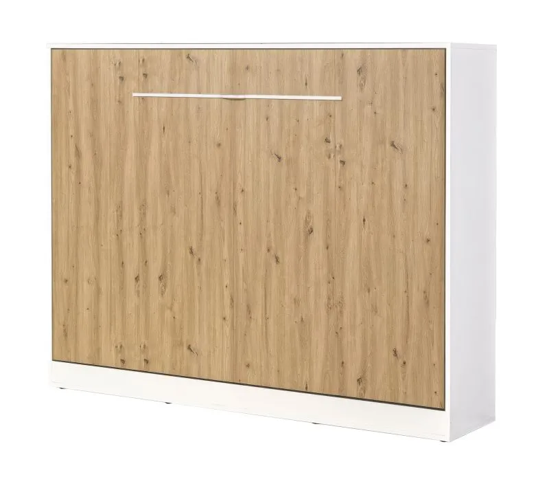 Lit escamotable horizontal | Surface de couchage 140 x 200 cm | Lit rabattable | Lit mural | Lit simple | Couleur : chêne / blanc | Sommier à lattes inclus | 2 étagères | Nalut 12