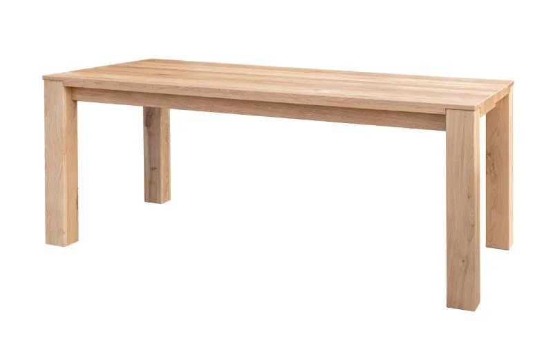 Grande table de salle à manger Triouzoune 01, en chêne massif, quatre pieds, surface huilée, dimensions : 75 x 200 x 100 cm, minimaliste et intemporelle