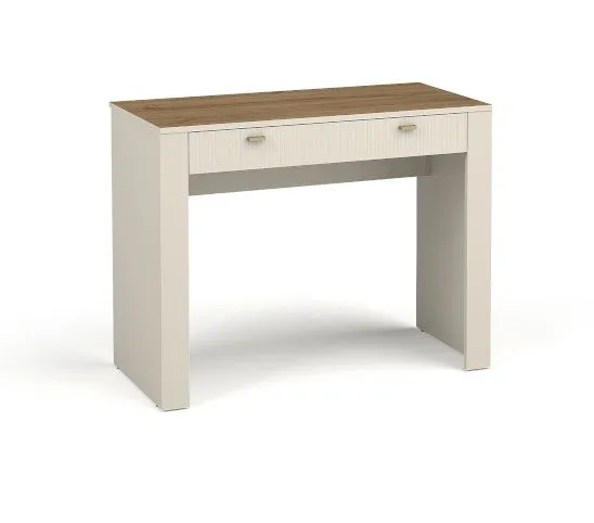 Bureau moderne au design épuré Barbe 30, Poignées : Or, Couleur : Cachemire, dimensions : 79 x 102 x 50 cm, protection des bords ABS, avec un tiroir, pratique et élégant à la fois