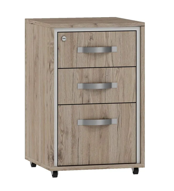 Caisson à roulettes Cianjur 18 | Chêne / Blanc | 70 x 45 x 45 cm | 3 tiroirs, design moderne