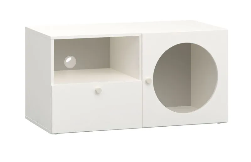 Meuble TV avec un tiroir Aenna 105, Couleur : Blanc / Gris, dimensions : 51,5 x 101 x 46,5 cm, poignées : Blanc, 1 porte, 2 compartiments, pour le salon