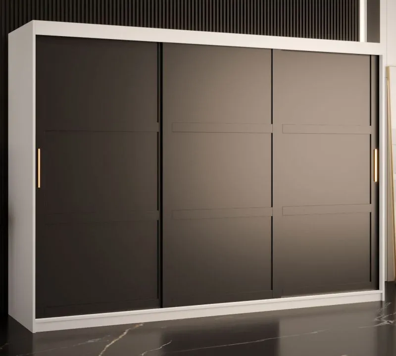 Armoire spacieuse Liskamm 22 | 200 x 250 x 62 cm | 10 compartiments | 2 tringles | Blanc mat / Noir mat