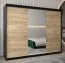 Armoire à portes coulissantes / Penderie Bisaurin 6B avec miroir, Couleur : Noir / Chêne de Sonoma - Dimensions : 200 x 250 x 62 cm ( H x L x P)