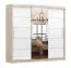 Armoire penderie coulissante 2,3 m | Gorski 73 | Blanc / Artisan | Miroir central | 12 compartiments | Poignées métal
